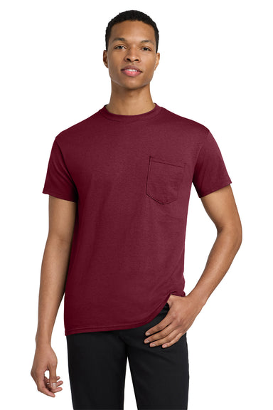 Gildan 5300/G530 Mens Short Sleeve Crewneck T-Shirt w/ Pocket Maroon Model Front