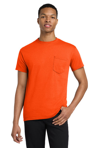 Gildan 5300/G530 Mens Short Sleeve Crewneck T-Shirt w/ Pocket Orange Model Front