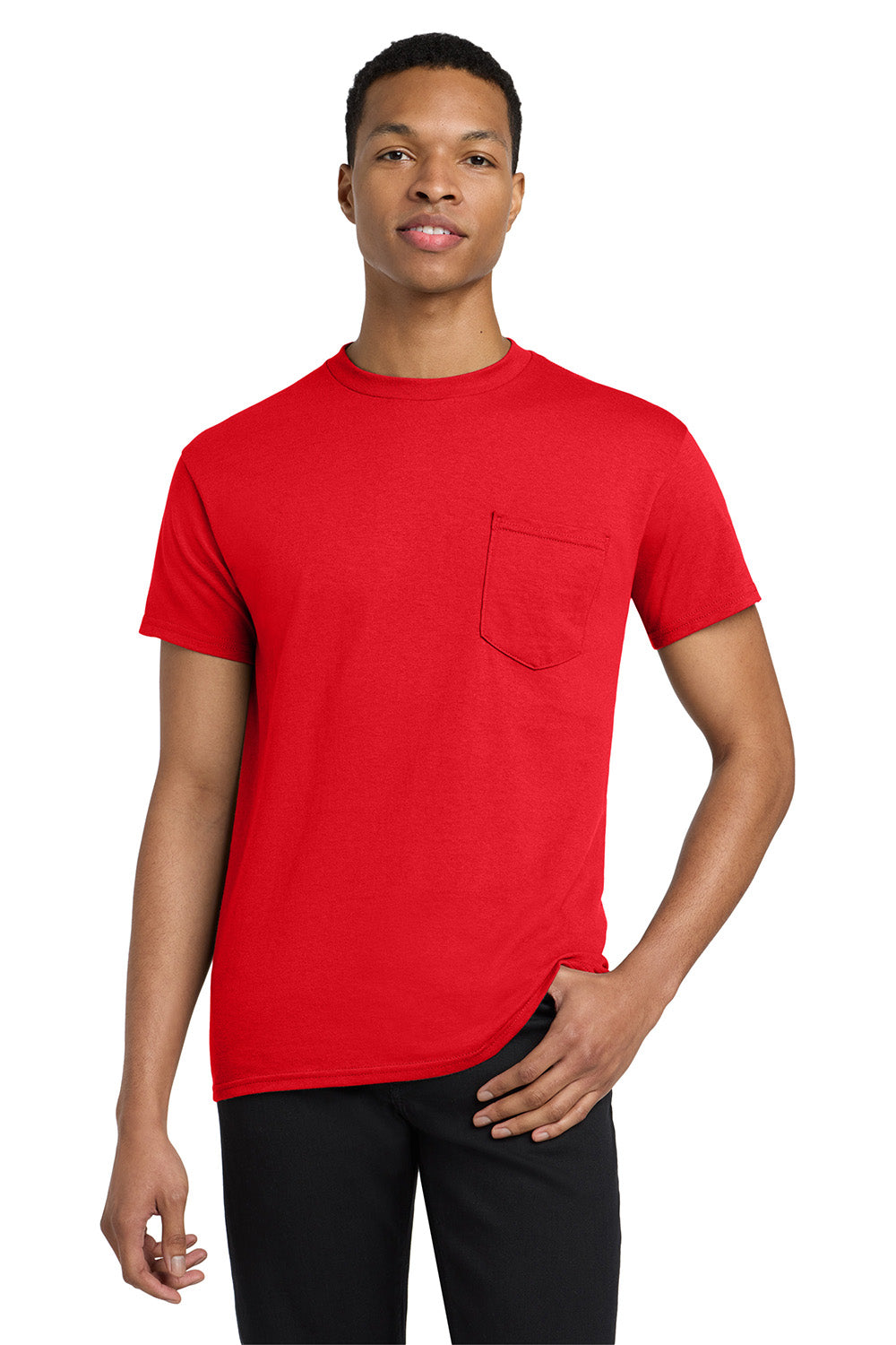 Gildan 5300/G530 Mens Short Sleeve Crewneck T-Shirt w/ Pocket Red Model Front