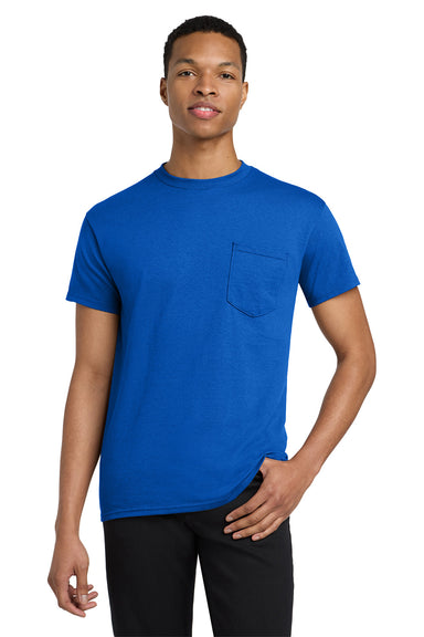 Gildan 5300/G530 Mens Short Sleeve Crewneck T-Shirt w/ Pocket Royal Blue Model Front