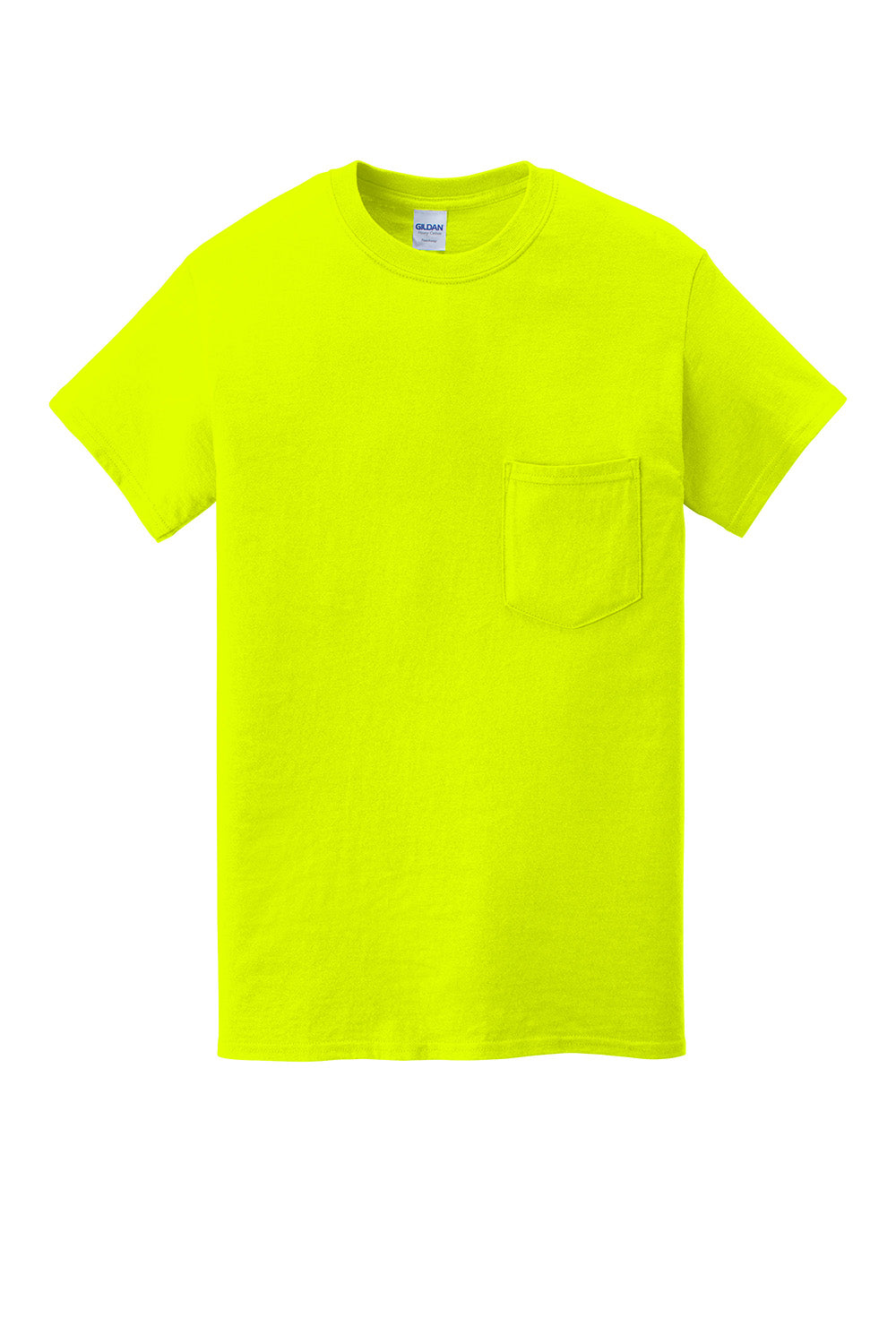 Gildan 5300/G530 Mens Short Sleeve Crewneck T-Shirt w/ Pocket Safety Green Flat Front