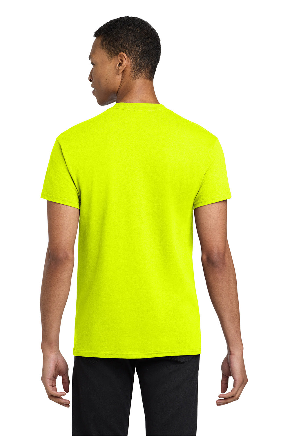 Gildan 5300/G530 Mens Short Sleeve Crewneck T-Shirt w/ Pocket Safety Green Model Back