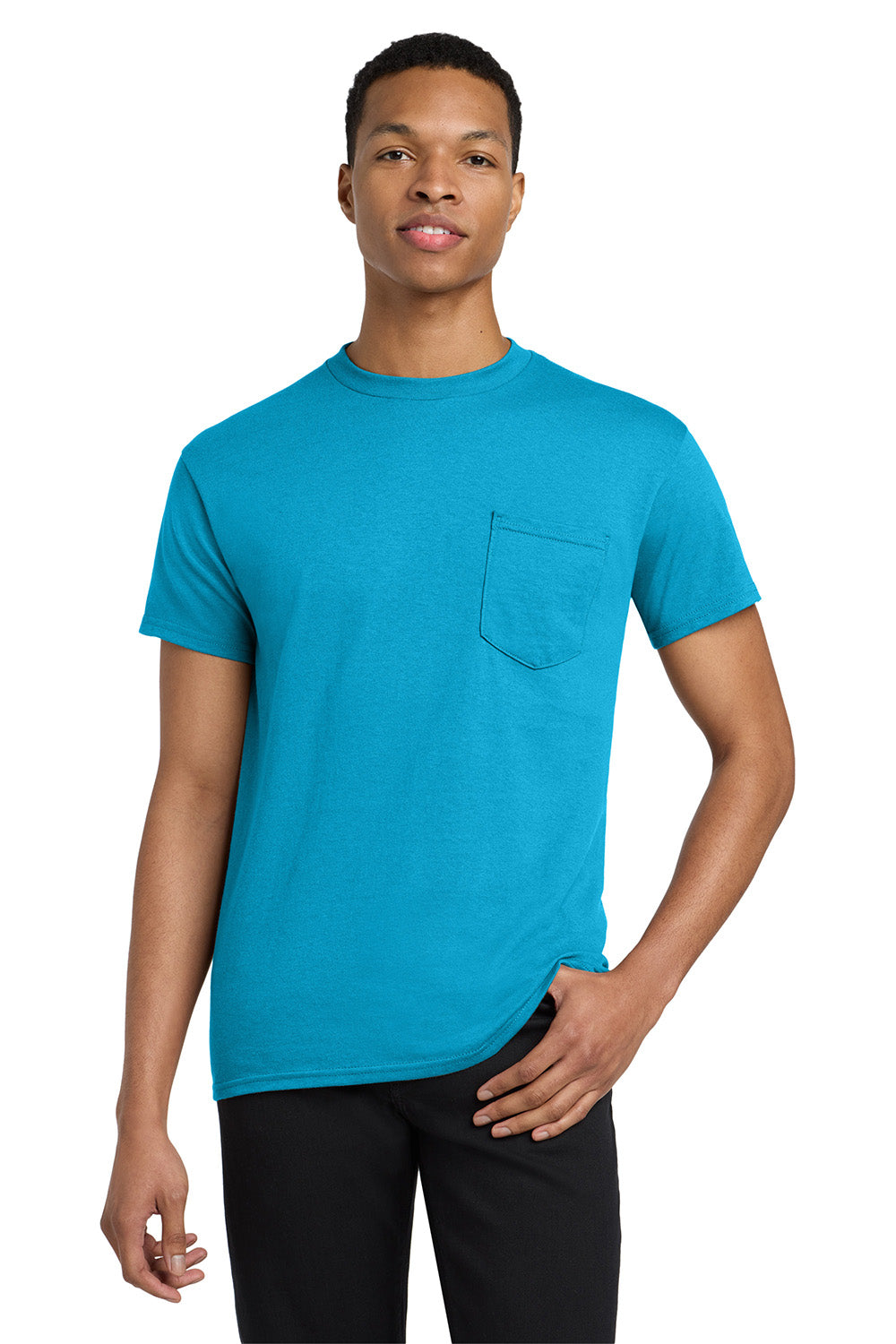 Gildan 5300/G530 Mens Short Sleeve Crewneck T-Shirt w/ Pocket Sapphire Blue Model Front