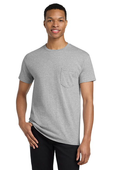 Gildan 5300/G530 Mens Short Sleeve Crewneck T-Shirt w/ Pocket Sport Grey Model Front