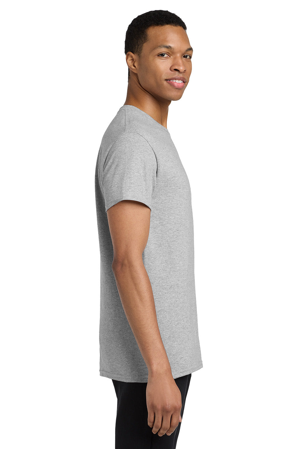 Gildan 5300/G530 Mens Short Sleeve Crewneck T-Shirt w/ Pocket Sport Grey Model Side