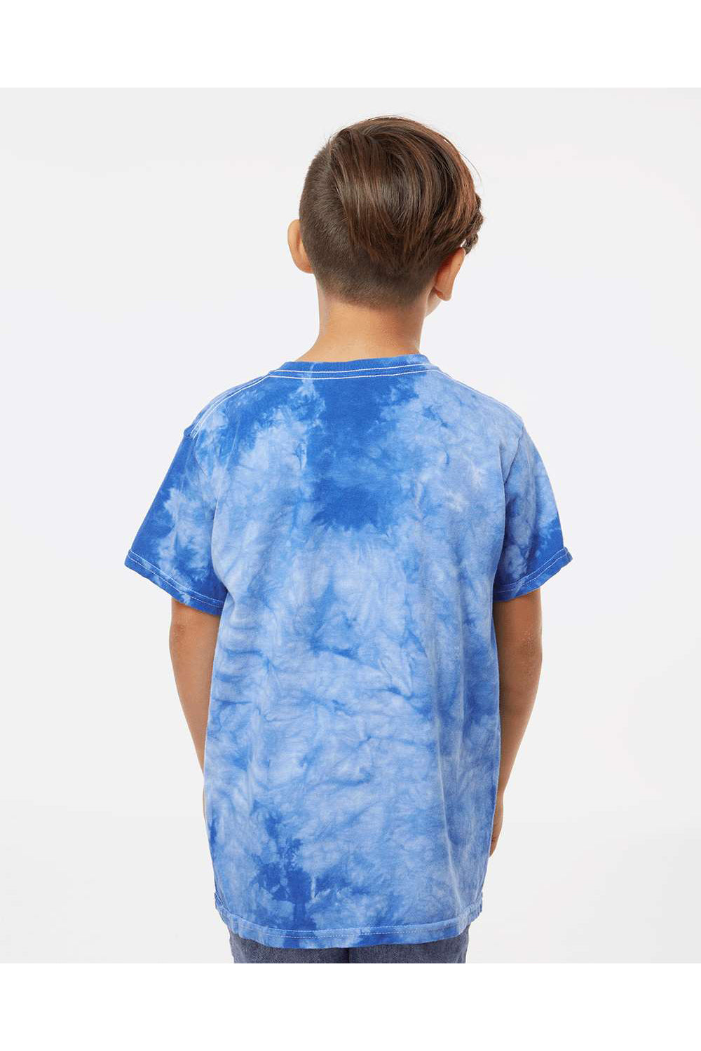 Dyenomite 20BCR Youth Crystal Tie Dyed Short Sleeve Crewneck T-Shirt Royal Blue Model Back