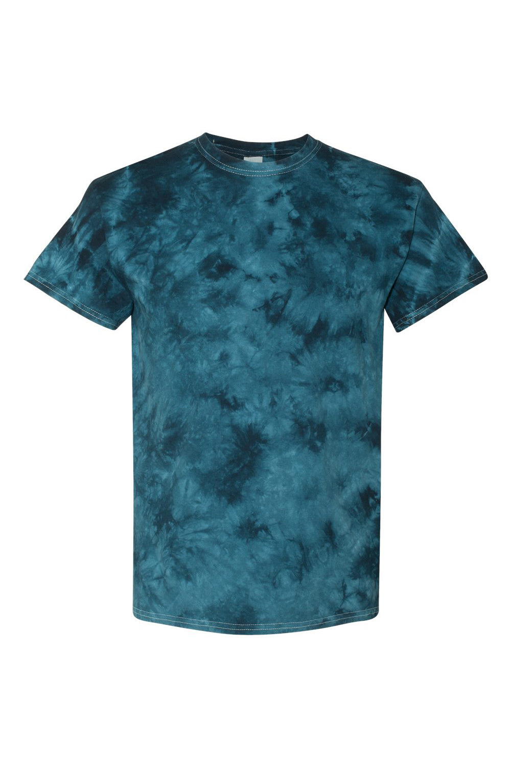 Dyenomite 200CR Mens Crystal Tie Dyed Short Sleeve Crewneck T-Shirt Navy Blue Flat Front