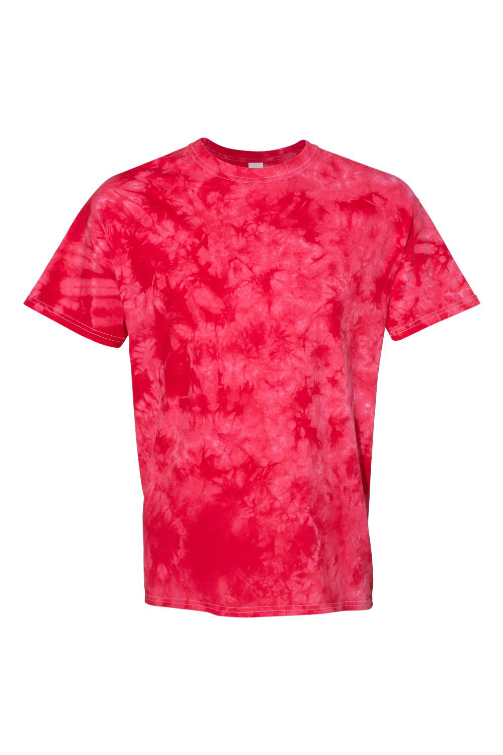 Dyenomite 200CR Mens Crystal Tie Dyed Short Sleeve Crewneck T-Shirt Red Flat Front