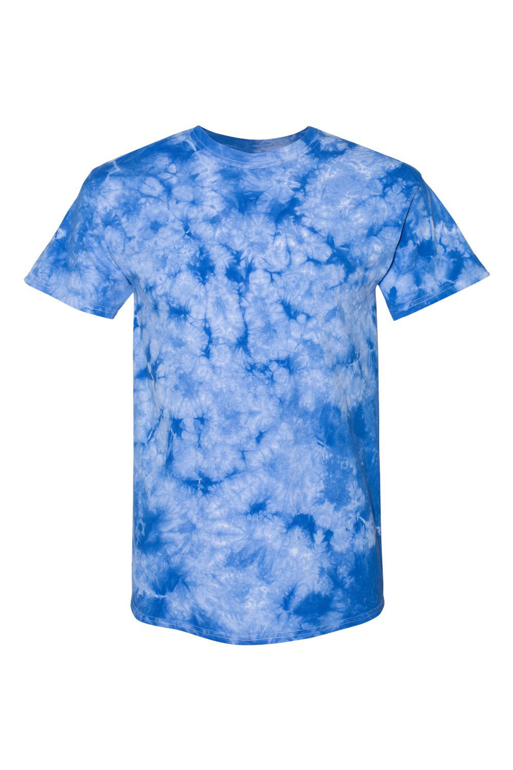 Dyenomite 200CR Mens Crystal Tie Dyed Short Sleeve Crewneck T-Shirt Royal Blue Flat Front