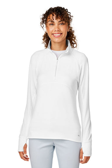 Puma 533007 Womens Gamer Moisture Wicking 1/4 Zip Sweatshirt w/ Pockets Bright White Model Front