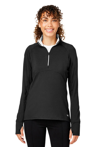 Puma 533007 Womens Gamer Moisture Wicking 1/4 Zip Sweatshirt w/ Pockets Black Model Front