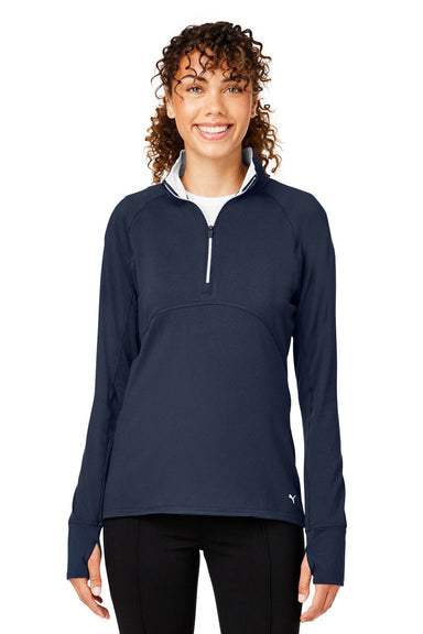 Puma 533007 Womens Gamer Moisture Wicking 1/4 Zip Sweatshirt w/ Pockets Navy Blue Model Front