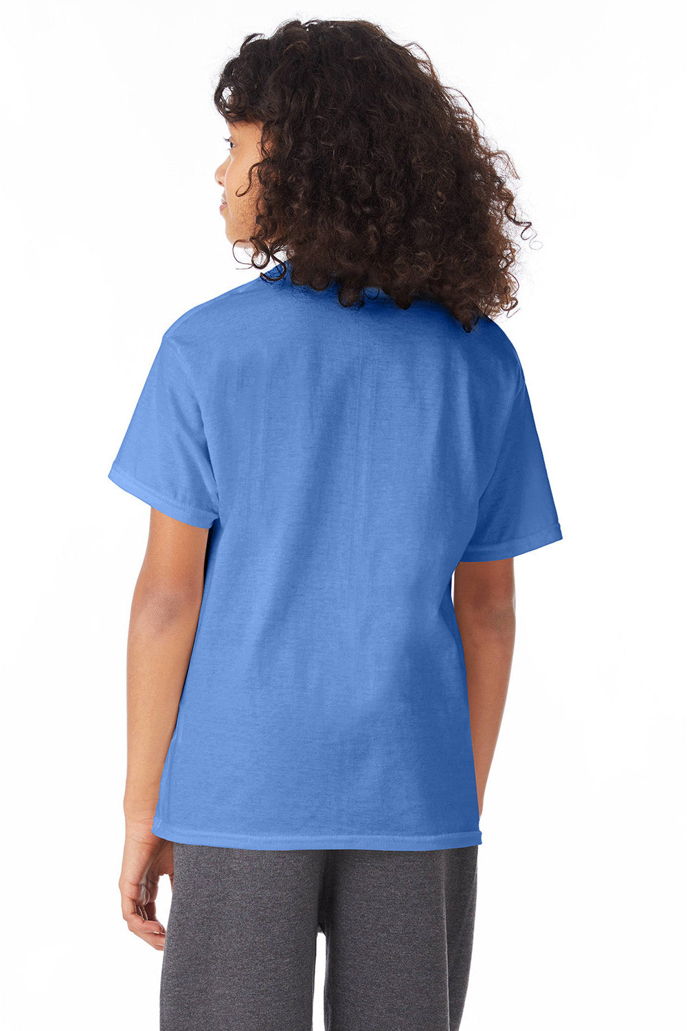 Hanes 5370 Youth EcoSmart Short Sleeve Crewneck T-Shirt Carolina Blue Model Back