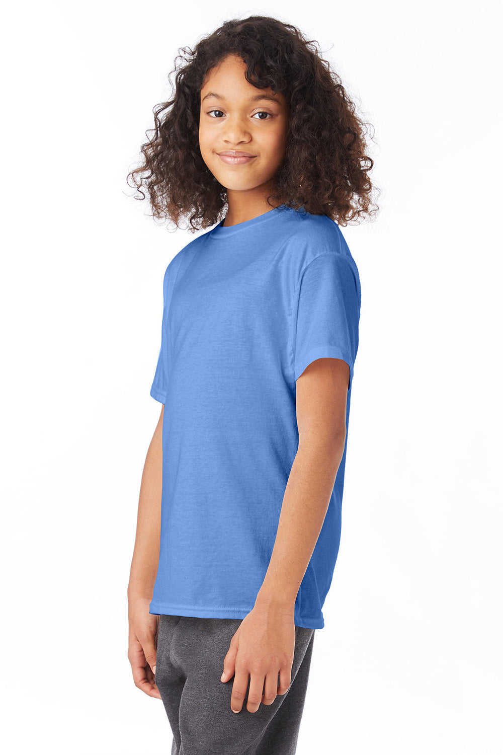 Hanes 5370 Youth EcoSmart Short Sleeve Crewneck T-Shirt Carolina Blue Model 3Q