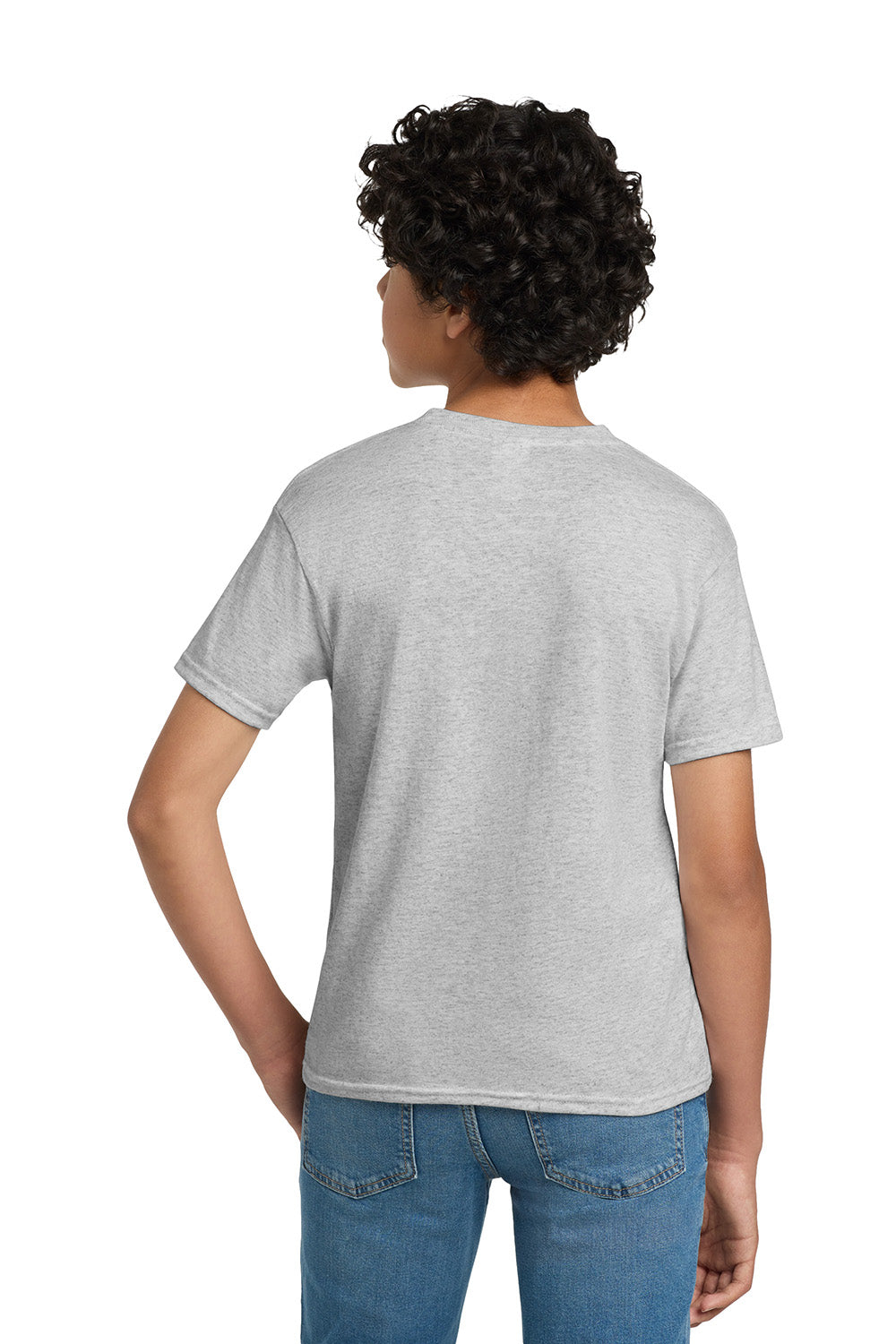 Hanes 5370 Youth EcoSmart Short Sleeve Crewneck T-Shirt Ash Grey Model Back