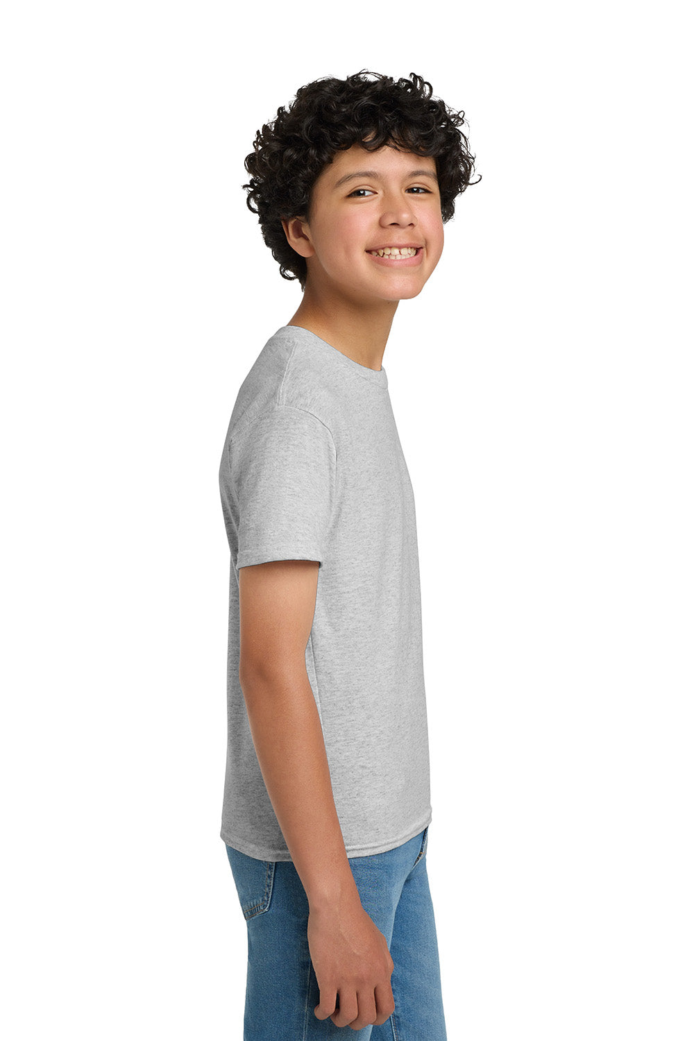 Hanes 5370 Youth EcoSmart Short Sleeve Crewneck T-Shirt Ash Grey Model Side