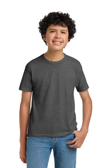 Hanes 5370 Youth EcoSmart Short Sleeve Crewneck T-Shirt Heather Charcoal Grey Model Front