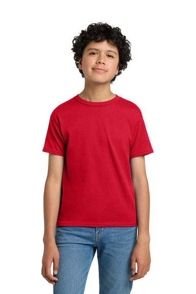 Hanes 5370 Youth EcoSmart Short Sleeve Crewneck T-Shirt Deep Red Model Front