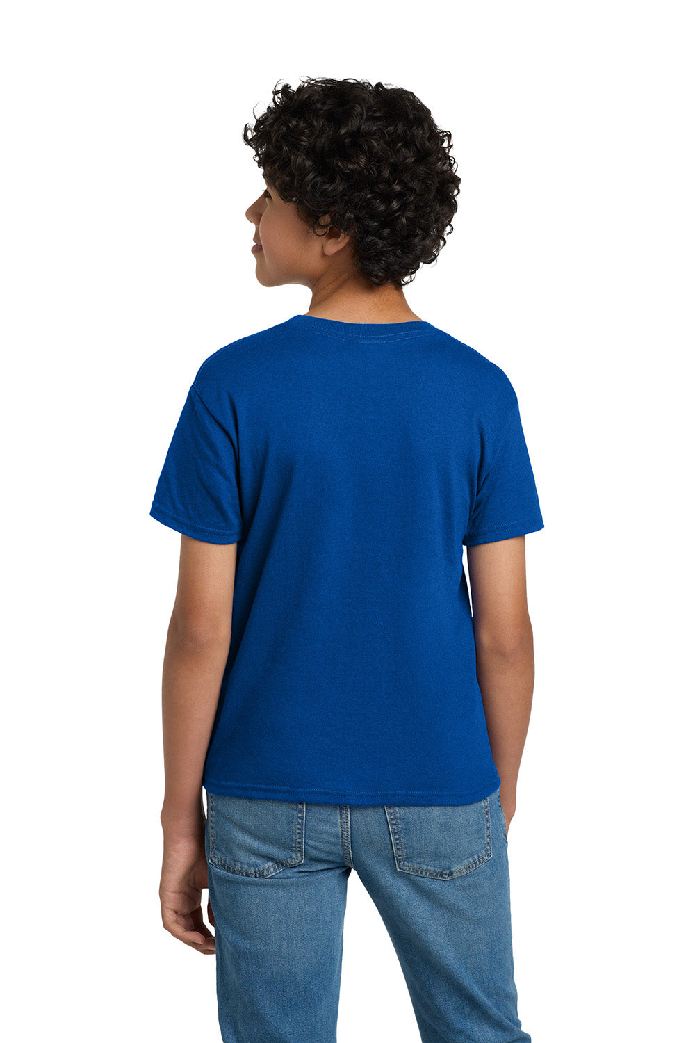 Hanes 5370 Youth EcoSmart Short Sleeve Crewneck T-Shirt Deep Royal Blue Model Back