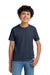 Hanes 5370 Youth EcoSmart Short Sleeve Crewneck T-Shirt Heather Navy Blue Model Front