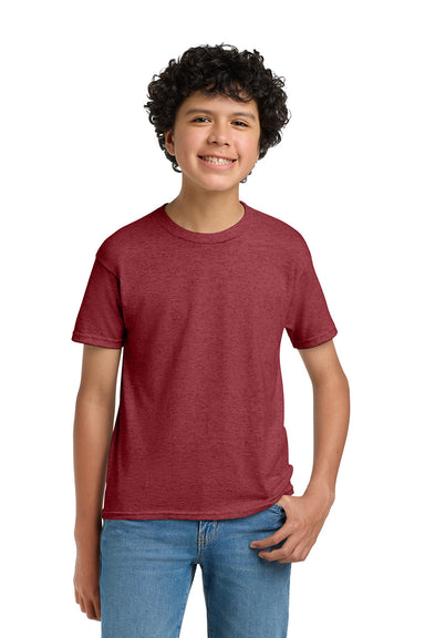 Hanes 5370 Youth EcoSmart Short Sleeve Crewneck T-Shirt Heather Red Model Front