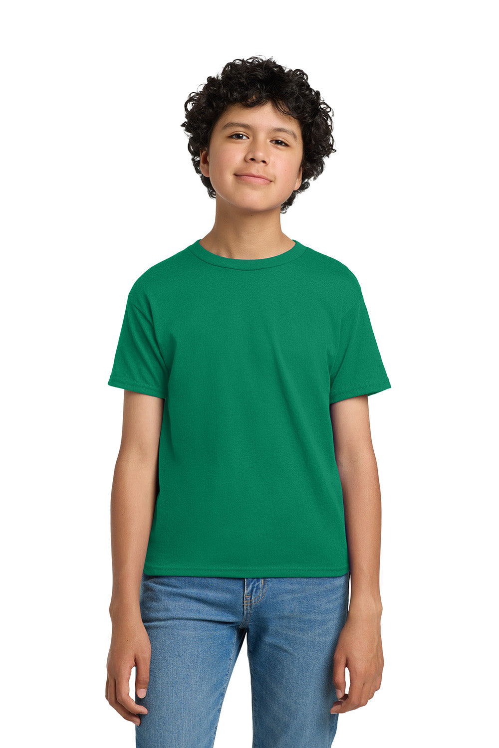 Hanes 5370 Youth EcoSmart Short Sleeve Crewneck T-Shirt Kelly Green Model Front