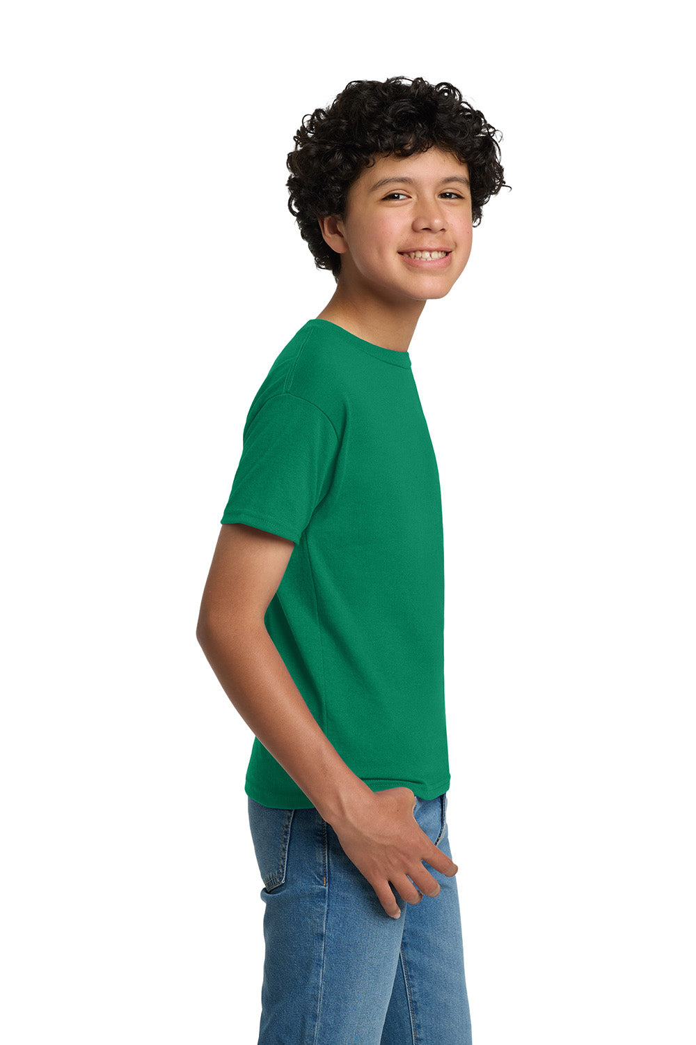 Hanes 5370 Youth EcoSmart Short Sleeve Crewneck T-Shirt Kelly Green Model Side