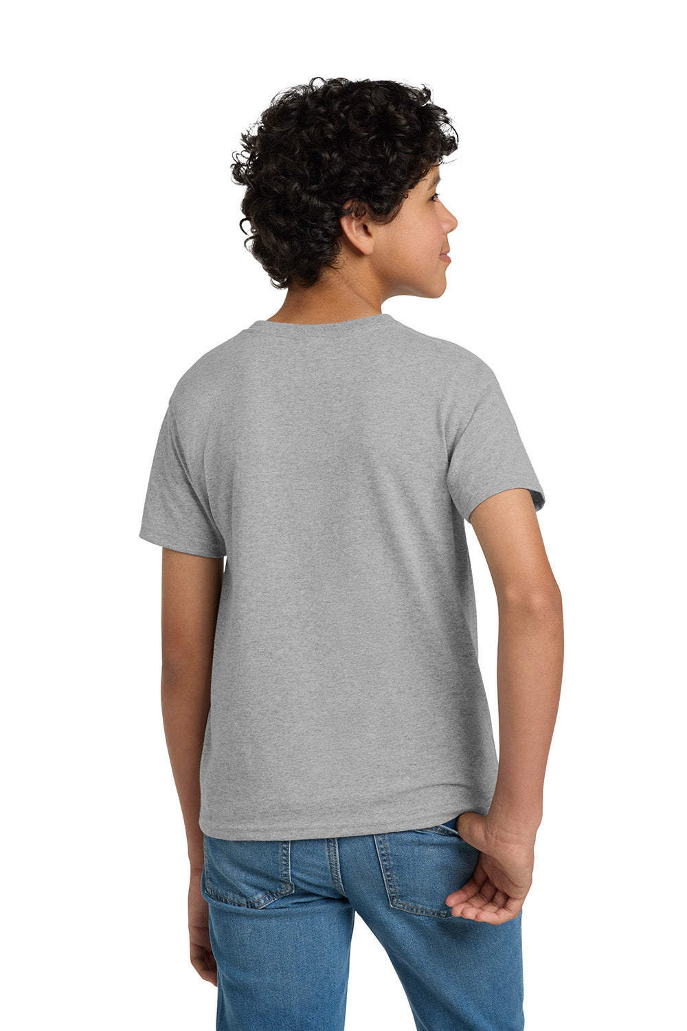 Hanes 5370 Youth EcoSmart Short Sleeve Crewneck T-Shirt Light Steel Grey Model Back