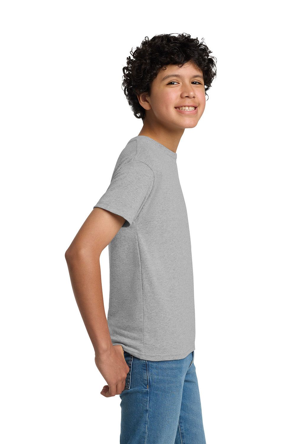 Hanes 5370 Youth EcoSmart Short Sleeve Crewneck T-Shirt Light Steel Grey Model Side