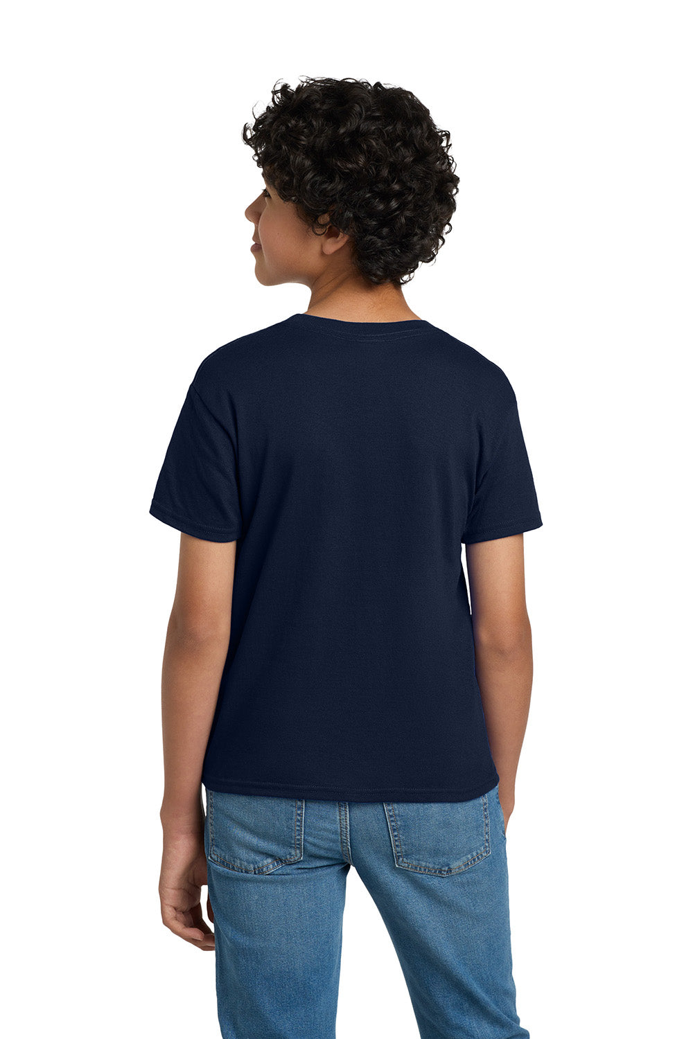 Hanes 5370 Youth EcoSmart Short Sleeve Crewneck T-Shirt Navy Blue Model Back