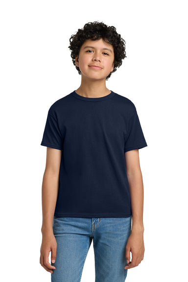 Hanes 5370 Youth EcoSmart Short Sleeve Crewneck T-Shirt Navy Blue Model Front