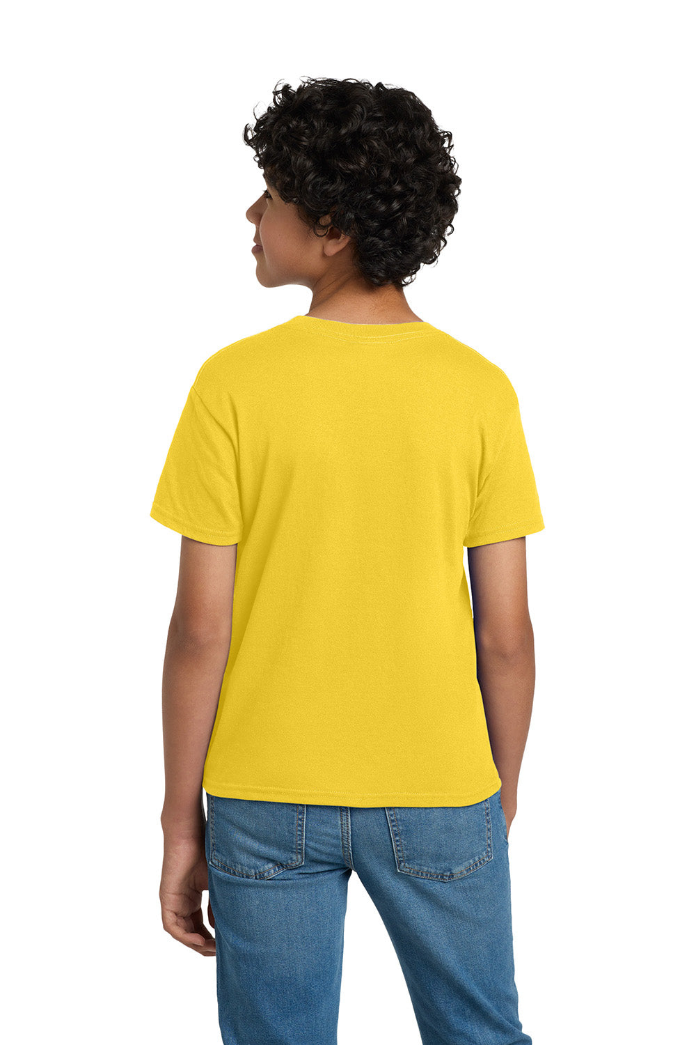 Hanes 5370 Youth EcoSmart Short Sleeve Crewneck T-Shirt Yellow Model Back