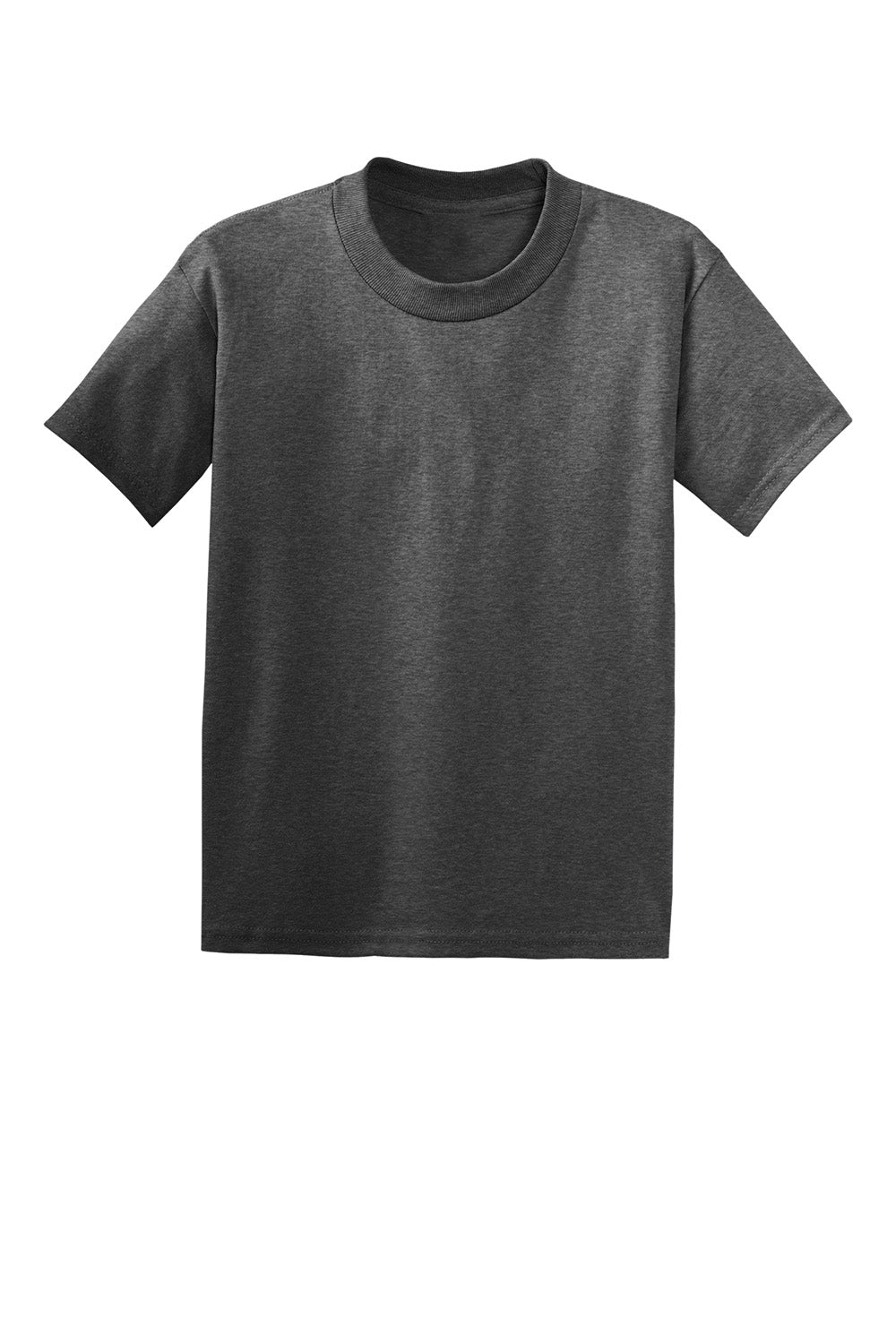 Hanes 5370 Youth EcoSmart Short Sleeve Crewneck T-Shirt Heather Charcoal Grey Flat Front