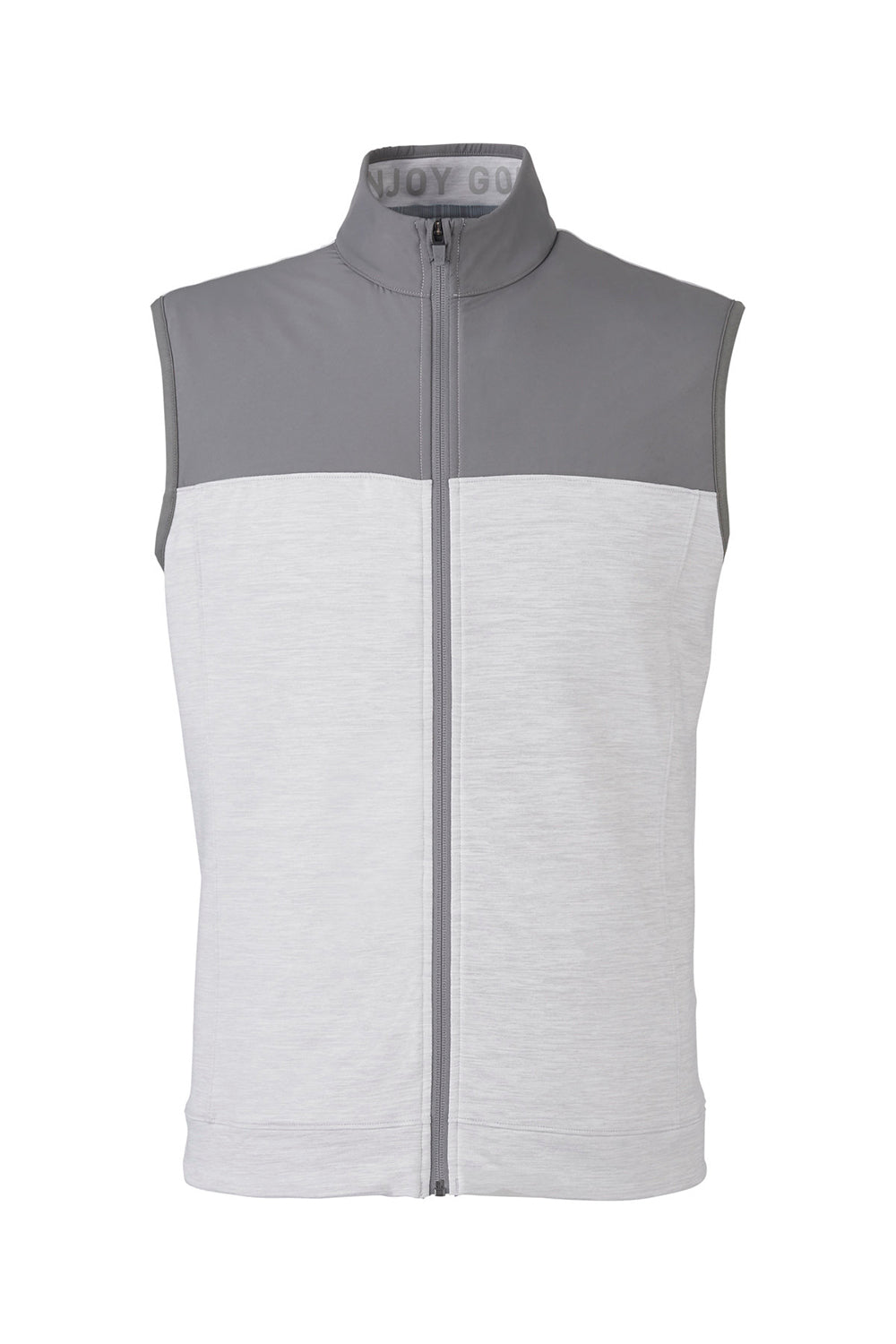 Puma 537465 Mens Cloudspun Moisture Wicking Colorblock Full Zip Vest Quiet Shade Grey/Heather High Rise Grey Flat Front