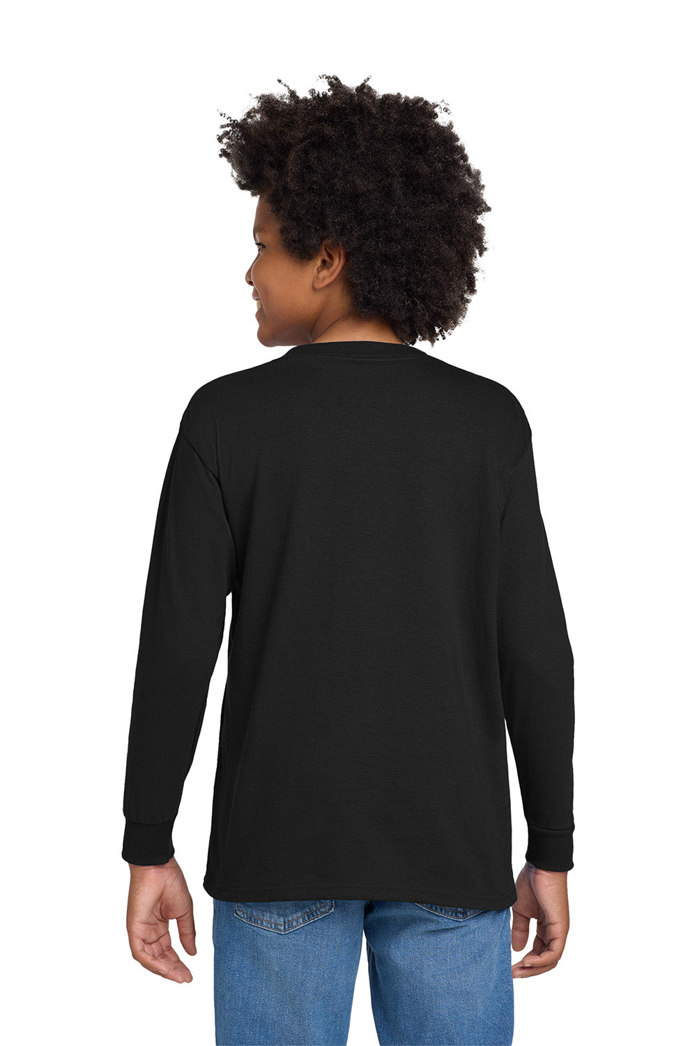 Gildan 5400B/G540B Youth Long Sleeve Crewneck T-Shirt Black Model Back