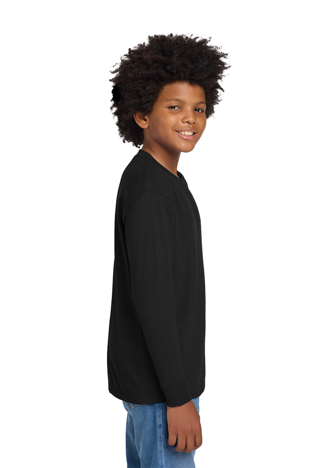 Gildan 5400B/G540B Youth Long Sleeve Crewneck T-Shirt Black Model Side