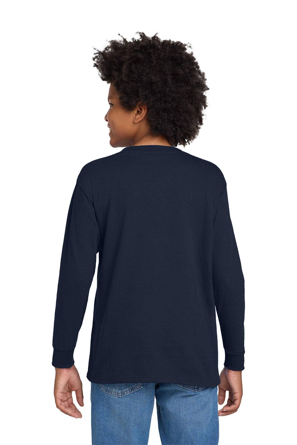 Gildan 5400B/G540B Youth Long Sleeve Crewneck T-Shirt Navy Blue Model Back