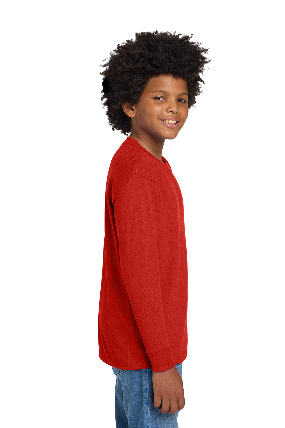 Gildan 5400B/G540B Youth Long Sleeve Crewneck T-Shirt Red Model Side