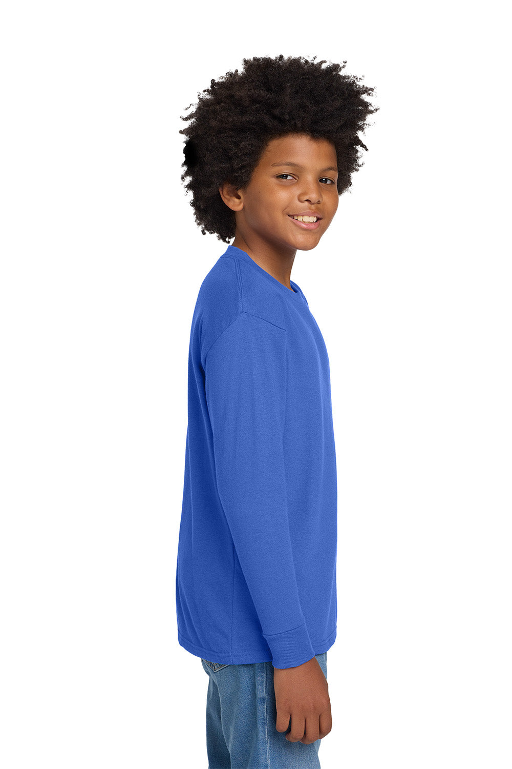 Gildan 5400B/G540B Youth Long Sleeve Crewneck T-Shirt Royal Blue Model Side