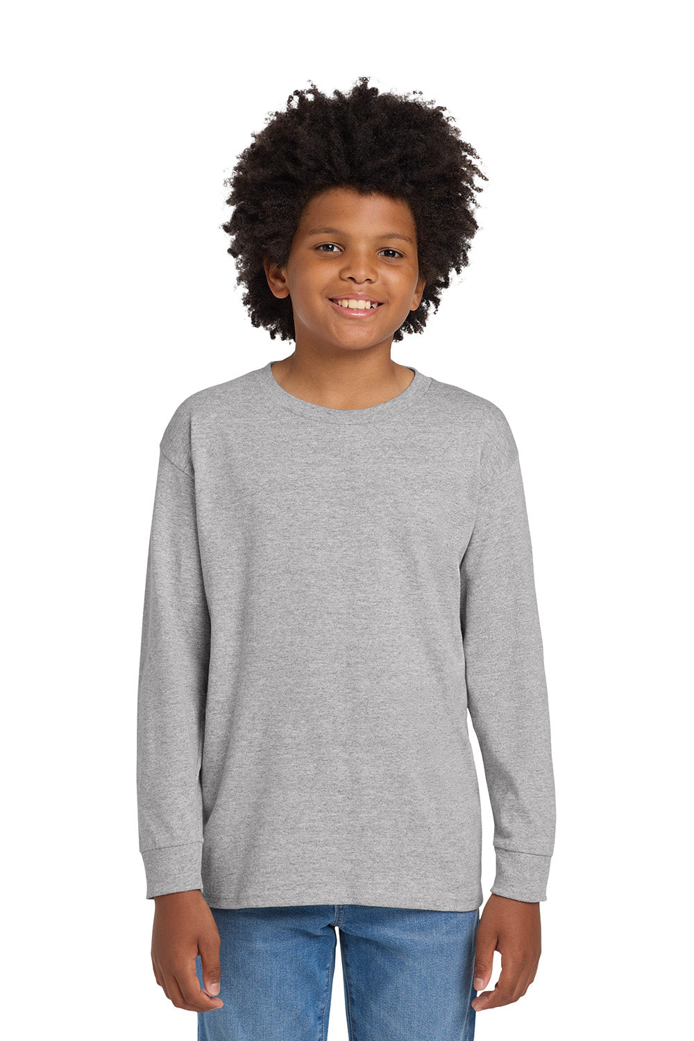 Gildan 5400B/G540B Youth Long Sleeve Crewneck T-Shirt Sport Grey Model Front