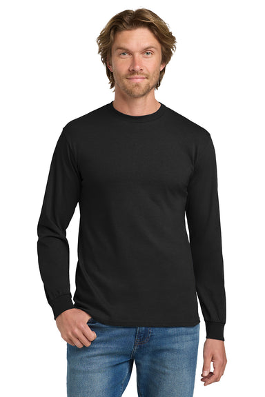 Gildan 5400/G540 Mens Long Sleeve Crewneck T-Shirt Black Model Front