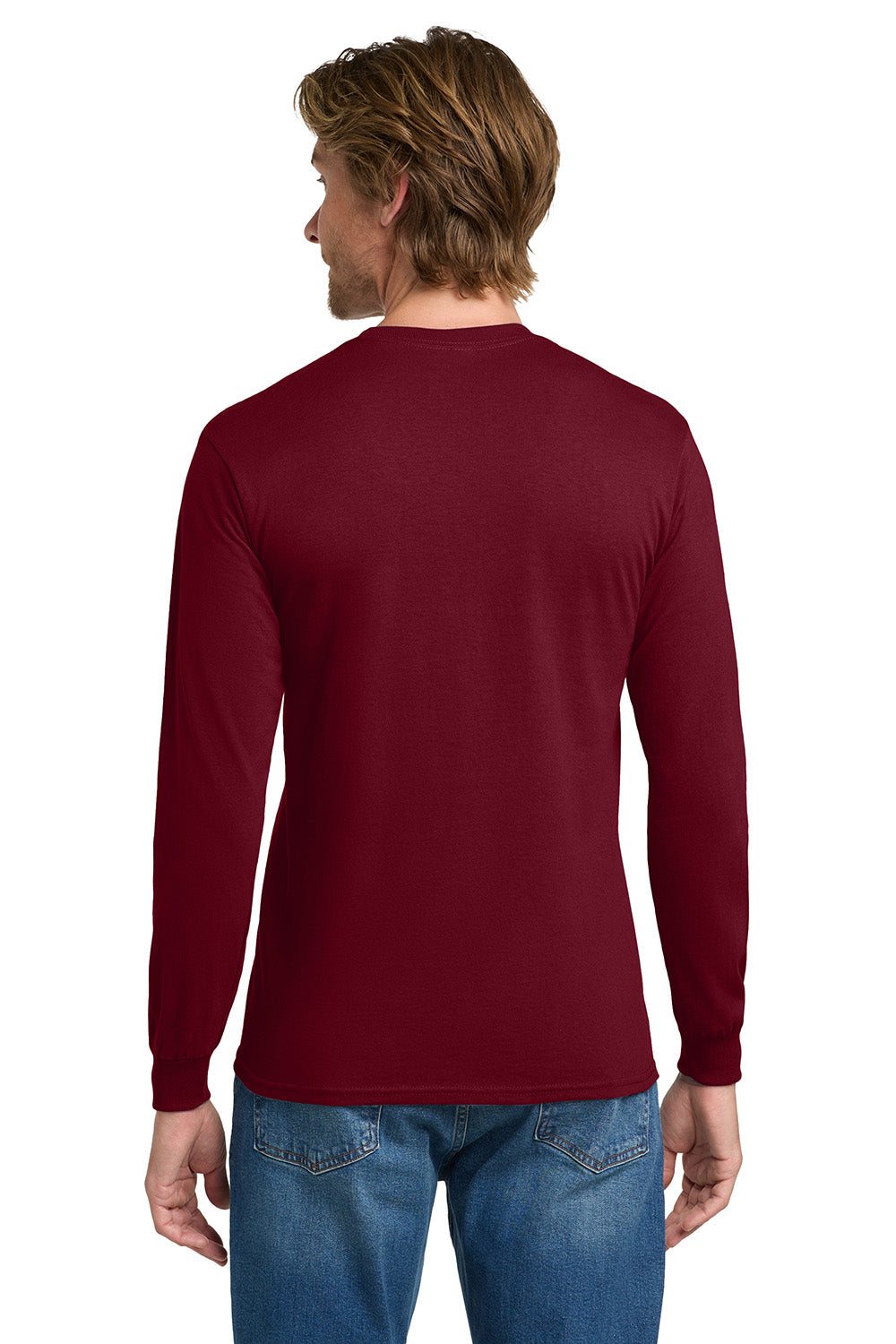 Gildan 5400/G540 Mens Long Sleeve Crewneck T-Shirt Cardinal Red Model Back