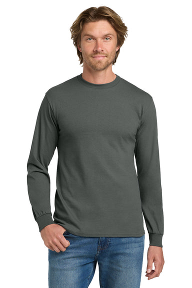 Gildan 5400/G540 Mens Long Sleeve Crewneck T-Shirt Charcoal Grey Model Front