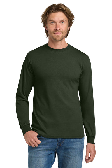 Gildan 5400/G540 Mens Long Sleeve Crewneck T-Shirt Forest Green Model Front