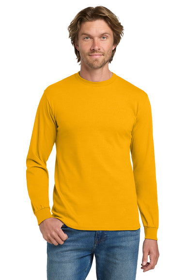 Gildan 5400/G540 Mens Long Sleeve Crewneck T-Shirt Gold Model Front