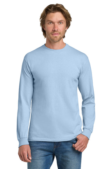 Gildan 5400/G540 Mens Long Sleeve Crewneck T-Shirt Light Blue Model Front