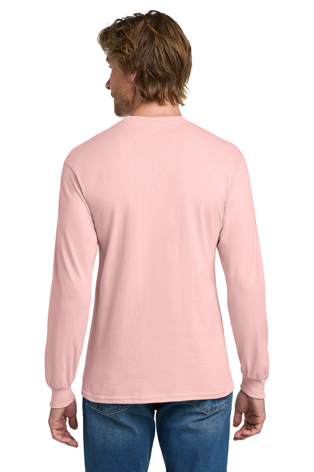 Gildan 5400/G540 Mens Long Sleeve Crewneck T-Shirt Light Pink Model Back