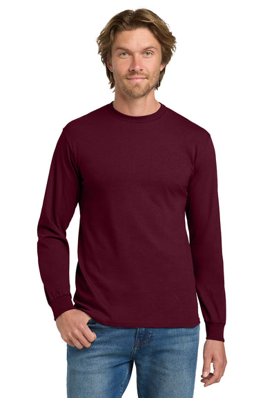 Gildan 5400/G540 Mens Long Sleeve Crewneck T-Shirt Maroon Model Front