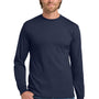 Gildan Mens Long Sleeve Crewneck T-Shirt - Navy Blue