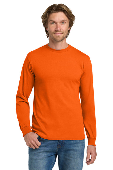 Gildan 5400/G540 Mens Long Sleeve Crewneck T-Shirt Orange Model Front